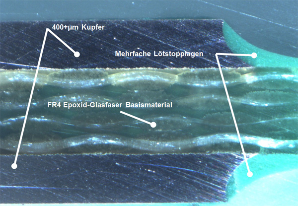 400µm Dickkupfer Leiterplatte Querschnitt